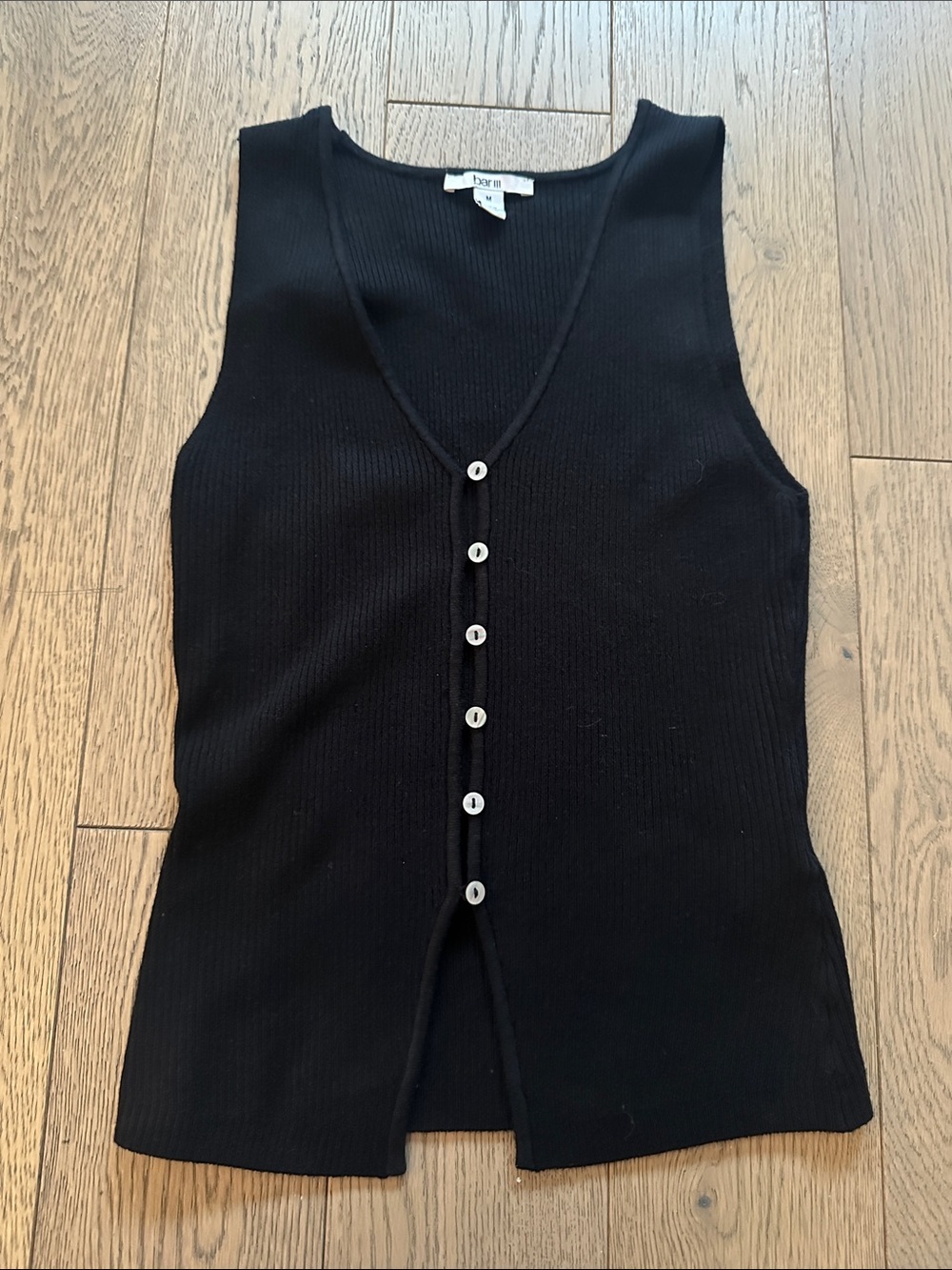 Black Ribbed Button-Front Tank Top (size M)